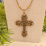 Collana in ottone con Croce in filigrana e gemme