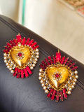 Orecchini e anello cuore sacro e cristalli rossi
