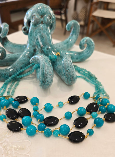 Collana multifili con onice e giada turchese