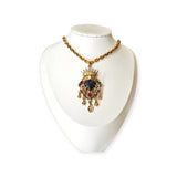 Collana in ottone dorato con cuore sacro ex voto smaltato e coronato