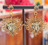 Orecchini ex voto cuore sacri con cristallo fume'