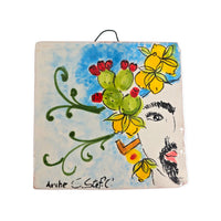 Mattonella in ceramica siciliana con volto di donna cm 10x10