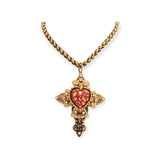 Collana croce e cuore sacro con foglia oro