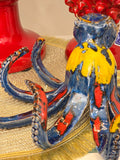 Polpo in ceramica blu giallo e rosso