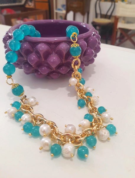 Collana girocollo in agata e perle