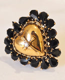 Anello cuore sacro ex voto con cristalli, di vari colori
