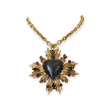 Collana croce e cuore sacro ex voto in ottone con smalto nero fume'