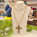 Collana in ottone con Croce in filigrana e gemme