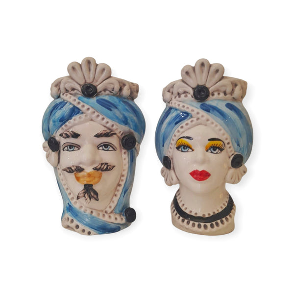 Coppia Teste di Moro Siciliane in Ceramica di Caltagirone h cm 20