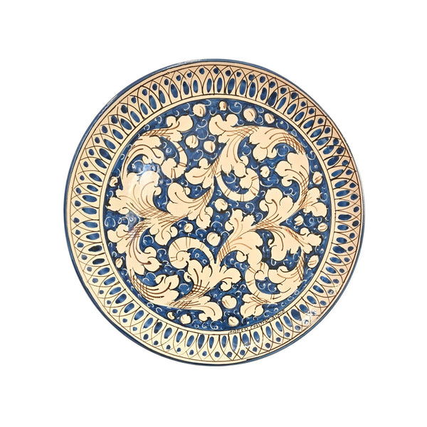 Piatto decorato con ornato siciliano in ceramica di Caltagirone, diametro cm 37