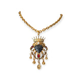 Collana in ottone dorato con cuore sacro ex voto smaltato e coronato