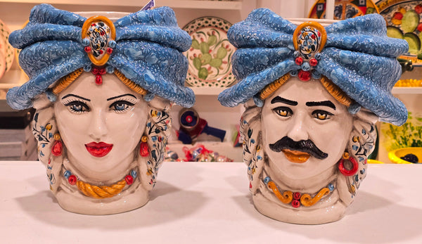 Coppia teste di moro con turbante turchese