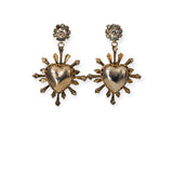 Orecchini cuore sacro in ottone dorato e argentato con raggi e cristalli