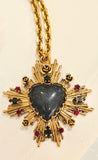 Collana croce e cuore sacro ex voto in ottone con smalto nero fume'