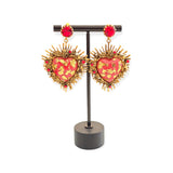 Orecchini cuore sacro ex voto in ottone con raggi e foglia oro