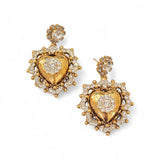 Orecchini e anello con cuore sacro e cristalli brillanti