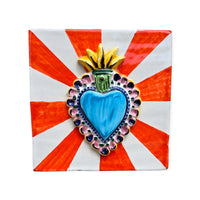 Mattonella in ceramica con ex voto cuore sacro