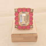 Anello quadrato con cristalli, vari colori