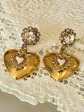 Orecchini cuore sacro ex voto dorato con perno in cristallo brillante