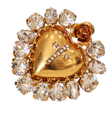 Orecchini e anello con cuore sacro e cristalli brillanti