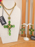 Collana e Orecchini Croce in cristallo verde smeraldo