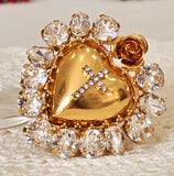 Anello cuore sacro ex voto con cristalli, di vari colori