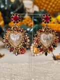 Collana e orecchini in ottone con cuore sacro e cristalli