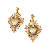Grandi orecchini cuore sacro ex voto con raggi dorati