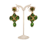 Collana e Orecchini Croce in cristallo verde smeraldo