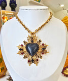 Collana croce e cuore sacro ex voto in ottone con smalto nero fume'