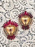 Orecchini e anello cuore sacro e cristalli rossi
