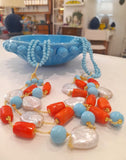 Collana 3 fili pasta turchese con coralli e perle