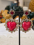 Orecchini cuori sacri ex voto con cristalli e smalto corallo