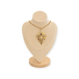 Collana cuore sacro ex voto in ottone galvanica dorato con raggiera e cristalli