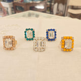 Anello quadrato con cristalli, vari colori
