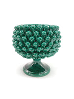 Cashpot portapianta o centrotavola su piede verde brillante in Ceramica di Caltagirone