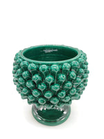 Cashpot portapianta o centrotavola su piede verde brillante in Ceramica di Caltagirone
