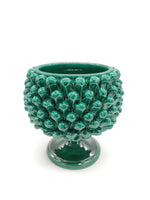 Cashpot portapianta o centrotavola su piede verde brillante in Ceramica di Caltagirone