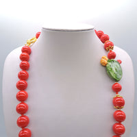 Collana Perle Rosse e Fico d'india in Ceramica di Caltagirone