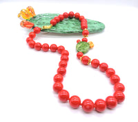 Collana Perle Rosse e Fico d'india in Ceramica di Caltagirone