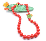 Collana Perle Rosse e Fico d'india in Ceramica di Caltagirone