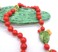 Collana Perle Rosse e Fico d'india in Ceramica di Caltagirone