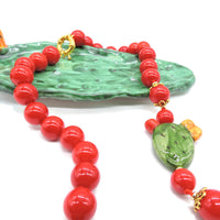 Collana Perle Rosse e Fico d'india in Ceramica di Caltagirone