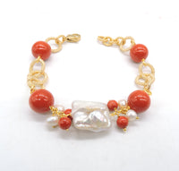 Bracciale maglia con perla maiorca e perle rosse