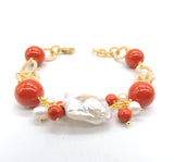 Bracciale maglia con perla maiorca e perle rosse