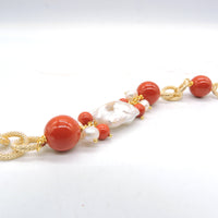 Bracciale maglia con perla maiorca e perle rosse