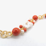 Bracciale maglia con perla maiorca e perle rosse