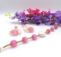 Orecchini e Bracciale con perle naturali bianche e rosa