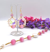 Orecchini e Bracciale con perle naturali bianche e rosa