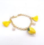 Bracciale Catenella Dorata con Limone in ceramica e Nappe Gialle